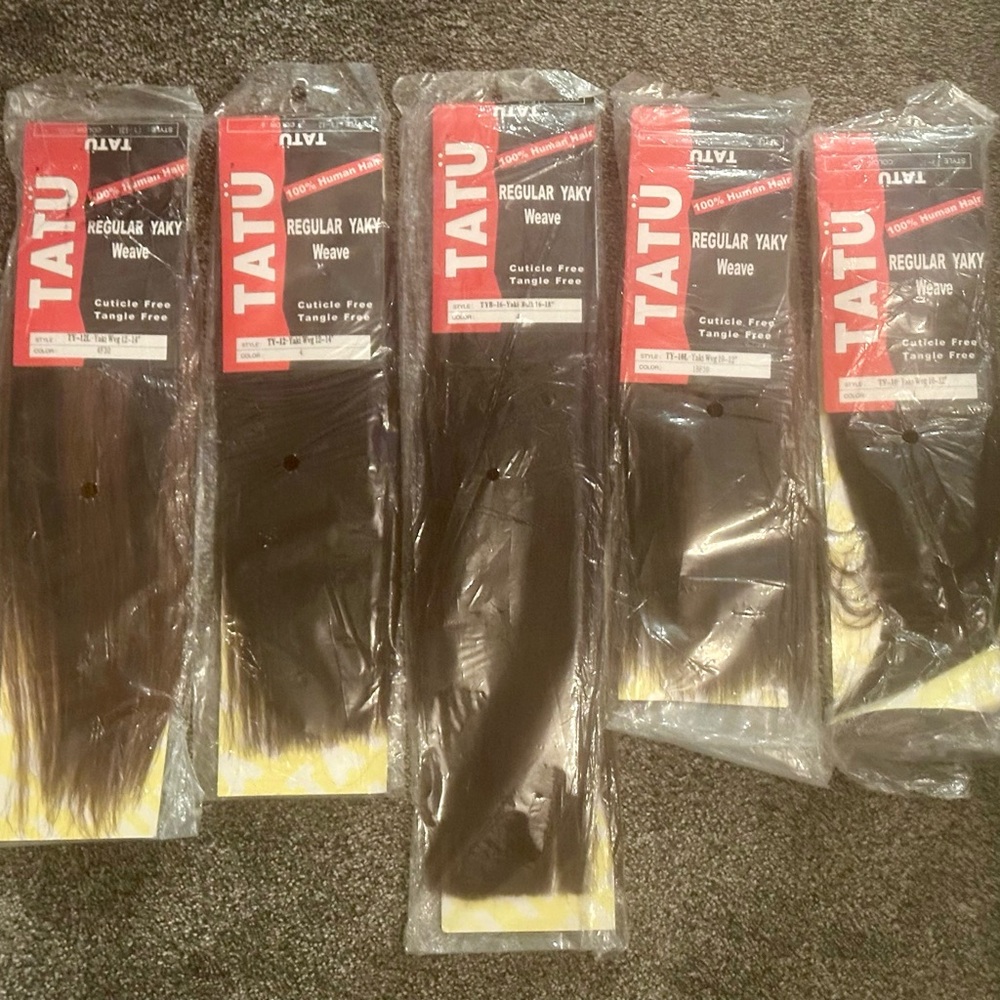 Lot of 5 Tati 100% Human Hair Yaki Weave 12–14” Extensions – Cuticle Free, NEW